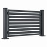 Fixed fence panel with horizontal slats between anthracite steel posts, studio view