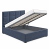 Letto contenitore imbottito Quadro con la rete sollevata dai pistoni a gas sopra il contenitore