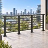 Modern Balcony Railing with Horizontal Bars, on a tiled apartment balcony