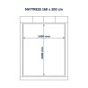 Lit tapissé pour matelas 160 x 200 cm, dessin au trait vu de dessus avec dimensions du matelas