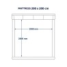 Letto imbottito per materasso 200 x 200 cm, disegno al tratto dall'alto con misure del materasso