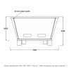 Brasero carré en acier sur pieds blocs, dessin au trait avec dimensions standard