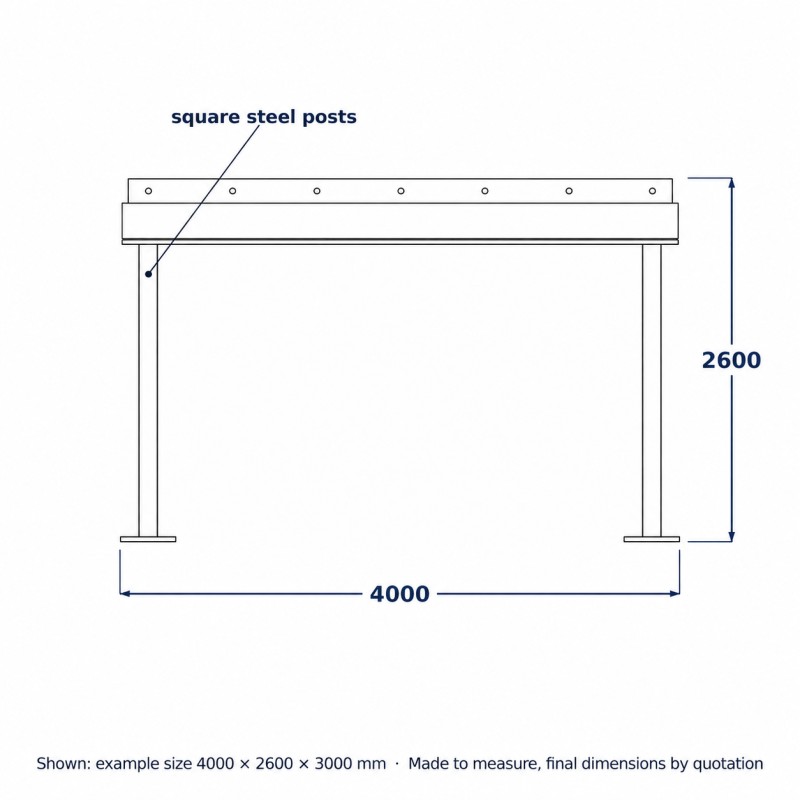 Cubierta de Acero para Terraza, dibujo lineal con medidas estándar