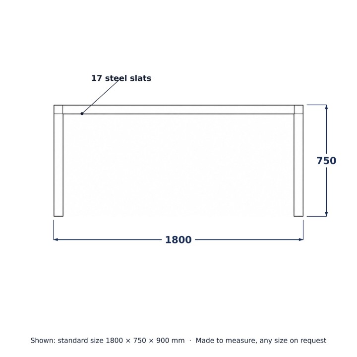 Steel Garden Dining Table, line drawing with standard dimensions