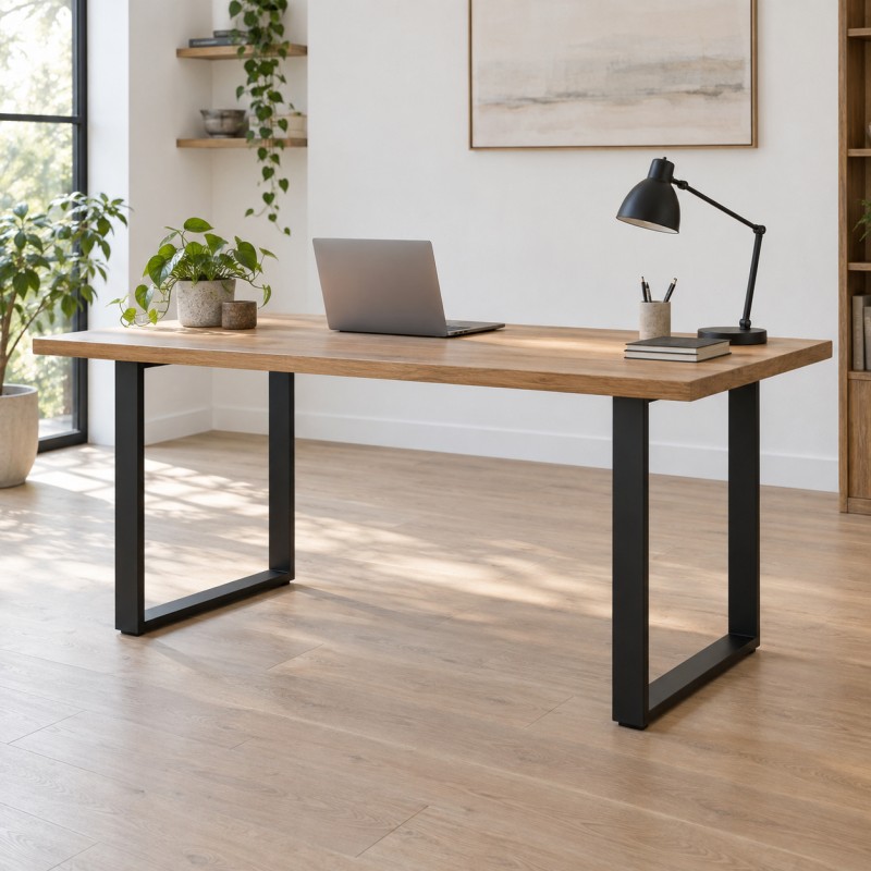 U-Shaped Table Legs (Pair), under an oak desk top in a home office