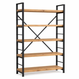 Estantería Industrial de Acero, vista de estudio en acero negro con baldas de madera