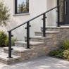 Glass Stair Railing, on outdoor stone steps at a front entrance