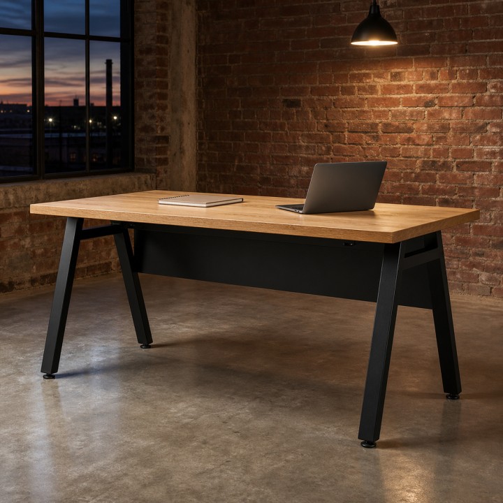 Bureau industriel loft, dans un loft en briques au crépuscule