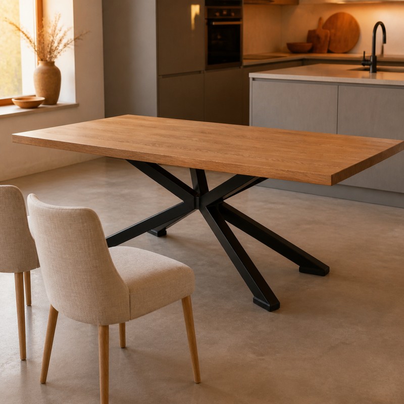 Spider Leg Dining Table, in a kitchen with upholstered chairs