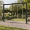 Columpio de jardín con estructura de acero en U, sobre grava en un jardín mediterráneo