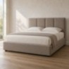 Lit tapissé pour matelas 180 x 200 cm, dans une chambre lumineuse avec plaid