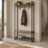 Mueble recibidor perchero estilo loft en acero, con abrigo y zapatos en el recibidor