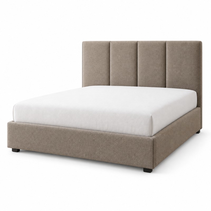 Łóżko tapicerowane pod materac 160 x 200 cm, ujęcie studyjne z materacem