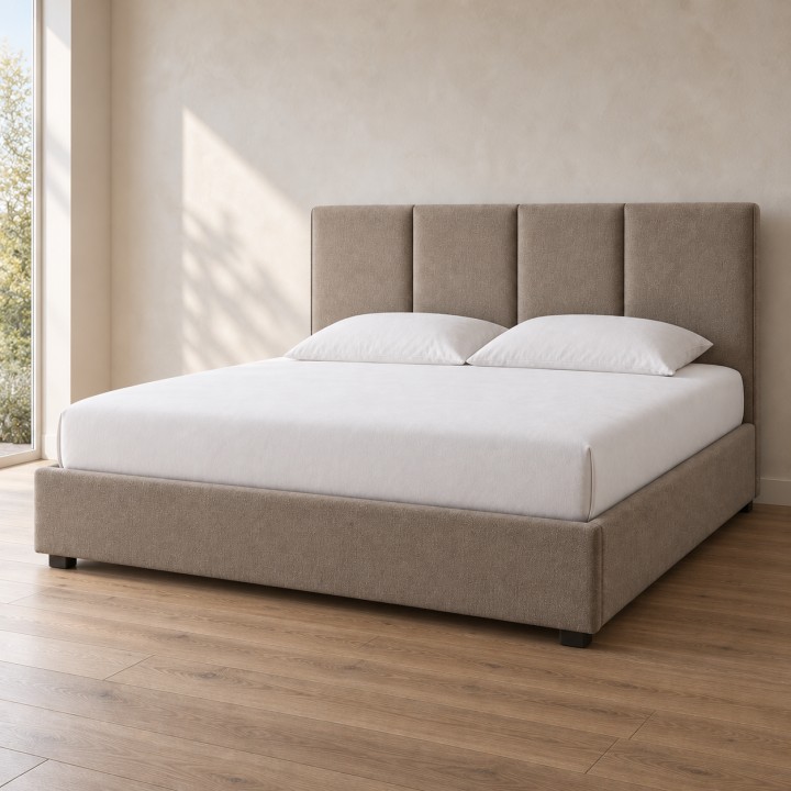Upholstered Bed for a 180 x 200 cm Mattress, in a bright bedroom with pillows
