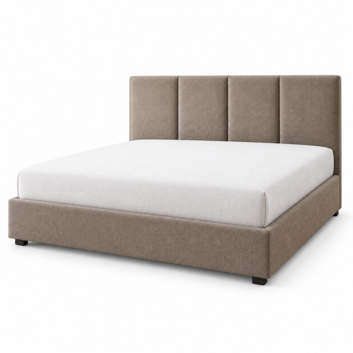 Cama tapizada para colchón de 200 x 200 cm, vista de estudio con colchón
