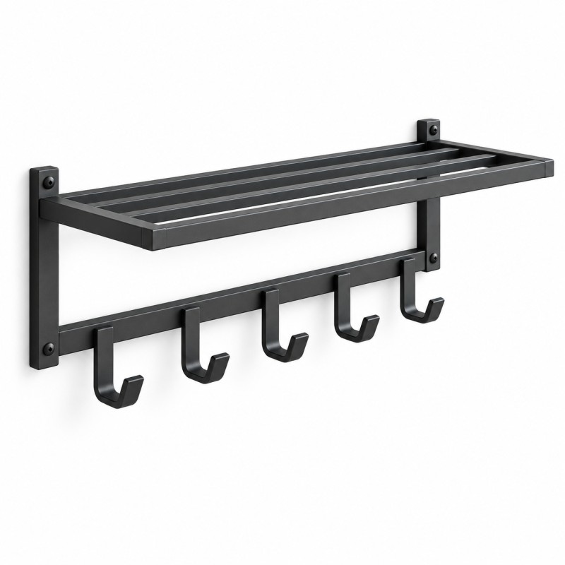 Perchero de pared en acero con balda, vista de estudio