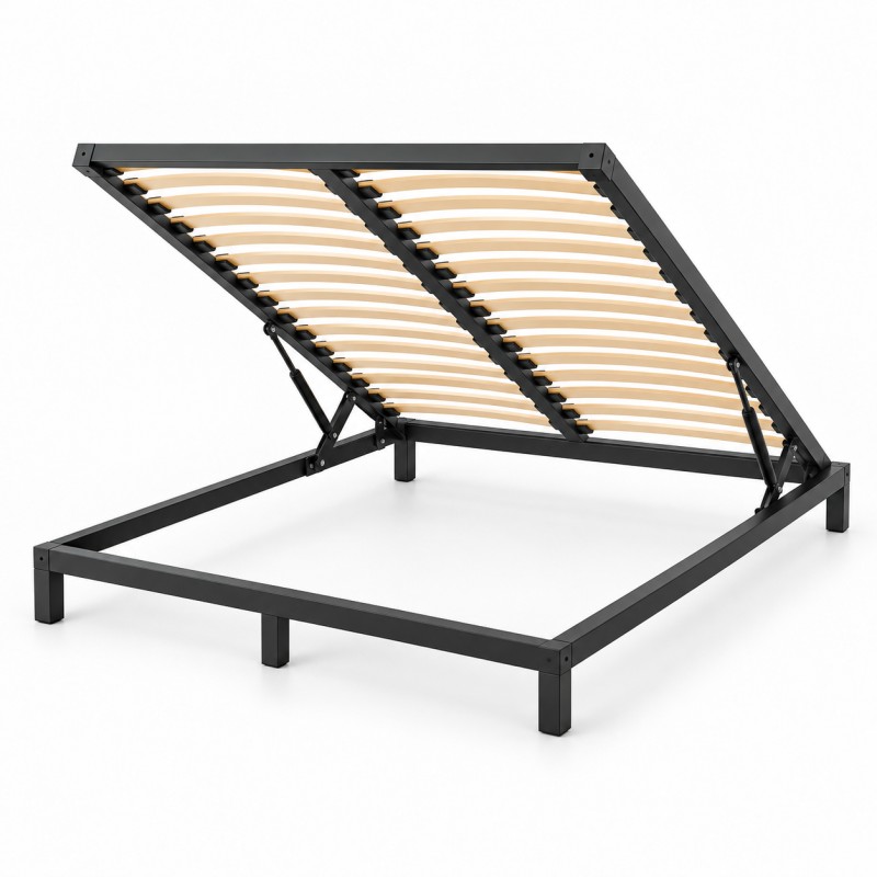 Support de matelas métallique à vérins à gaz, vue studio, cadre relevé